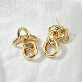 Geometric Oval Tube Chain Silver Needle Earrings 18k Plated DIY Accessories