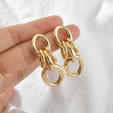 Geometric Oval Tube Chain Silver Needle Earrings 18k Plated DIY Accessories