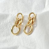 Geometric Oval Tube Chain Silver Needle Earrings 18k Plated DIY Accessories