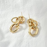 Geometric Oval Tube Chain Silver Needle Earrings 18k Plated DIY Accessories