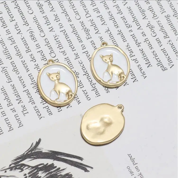 30pcs Geometric Kitten Pattern Oil Charms for DIY Jewelry