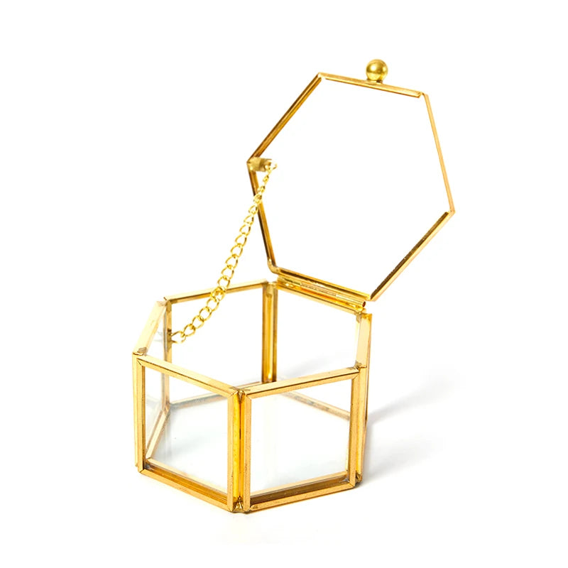Clear Glass Jewelry Box Organizer Ring Necklace Earrings Storage