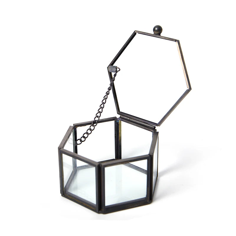 Geometrical Clear Glass Jewelry Box Jewelry Organize Holder