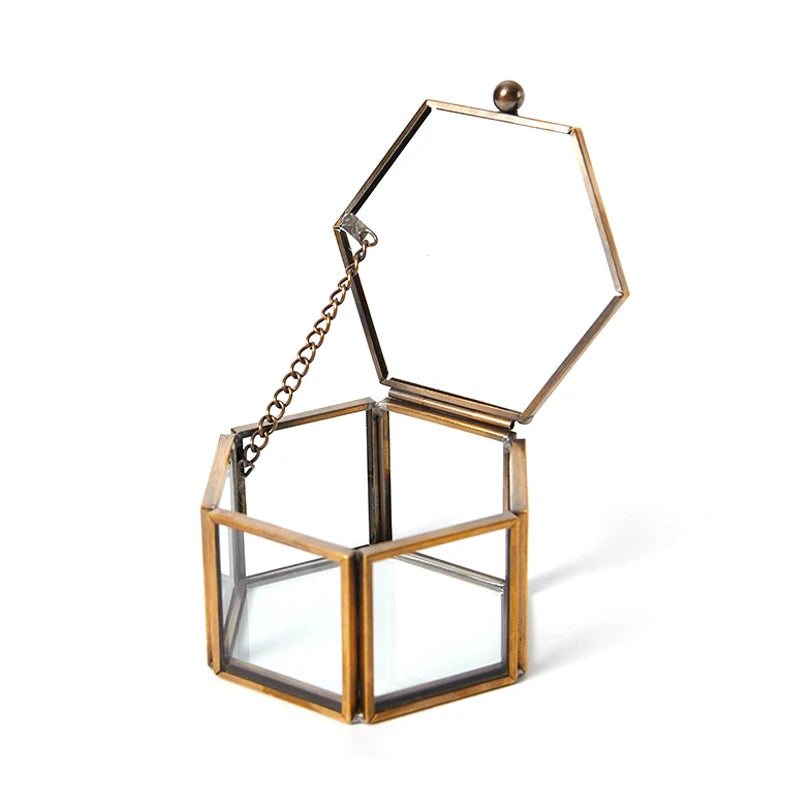 Clear Glass Jewelry Box with Chain Jewelry Organizer Holder