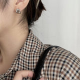 925 Silver Wide Square Earrings 18K Female Jewelry