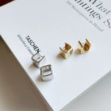 925 Silver Wide Square Earrings 18K Female Jewelry