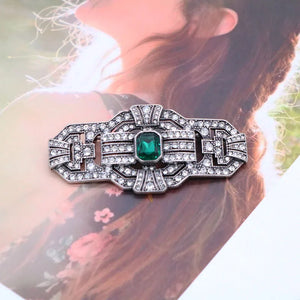 Vintage Green Rhinestone Geometry Brooch Pin