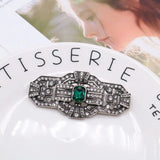 Vintage Green Rhinestone Geometry Brooch Pin