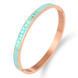 Enamel Charm Bracelet Stainless Steel Rose Bangle