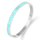 Enamel Charm Bracelet Stainless Steel Rose Bangle