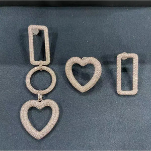 Love Heart Shape Long Earrings 925 Silver Needle Single Earrings