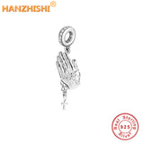 Gesture Pendant Charm 925 Silver Clear Zircon Beads DIY Jewelry Making