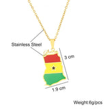 Ghana Map Flag Pendant Necklace Stainless Steel For Women Girls Silver Charm