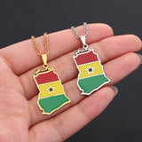 Ghana Map Flag Pendant Necklace Stainless Steel For Women Girls Silver Charm