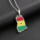 Ghana Map Flag Pendant Necklace Stainless Steel For Women Girls Silver Charm