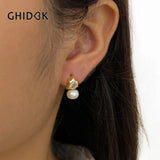 Delicate Golden Triangle CZ Zircon Pearl Stud Earrings for Women
