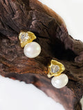 Delicate Golden Triangle CZ Zircon Pearl Stud Earrings for Women