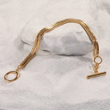 Double Layered Herringbone Snake Chain Bracelet OT Buckle Clasp Minimalist