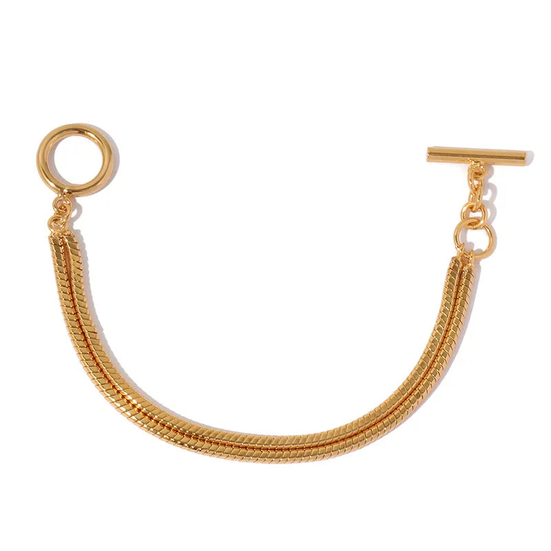 Double Layered Herringbone Snake Chain Bracelet OT Buckle Clasp Minimalist