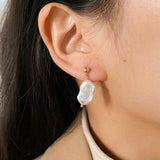 Freshwater Pearl Charm Stud Earring Minimalist Baroque Design