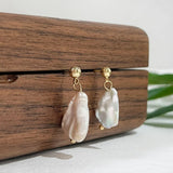 Freshwater Pearl Charm Stud Earring Minimalist Baroque Design