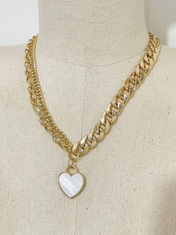 Chunky Cuban Chain Heart Pendant Necklace for Women