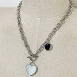 Shell Heart Pendant Chunky Chain Necklace with Toggle Clasp 