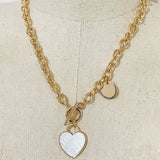 Shell Heart Pendant Chunky Chain Necklace with Toggle Clasp 