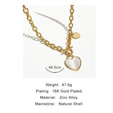 Shell Heart Pendant Chunky Chain Necklace with Toggle Clasp 