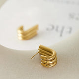 Irregular Geometric Triple U Stud Earrings Steel PVD Plated Statement Jewelry