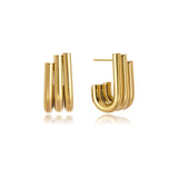 Irregular Geometric Triple U Stud Earrings Steel PVD Plated Statement Jewelry