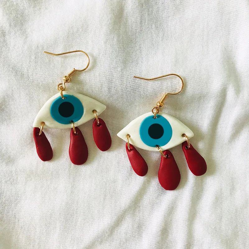 Ghost Earrings Women Kitten Eyes Moon Clay Gothic Punk Jewelry