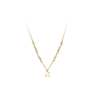 925 Silver Freshwater Pearl Star Pendant Necklace with Zircon Square Tag