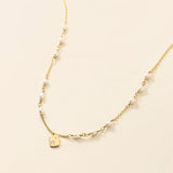925 Silver Freshwater Pearl Star Pendant Necklace with Zircon Square Tag