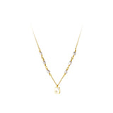 925 Silver Freshwater Pearl Star Pendant Necklace with Zircon Square Tag
