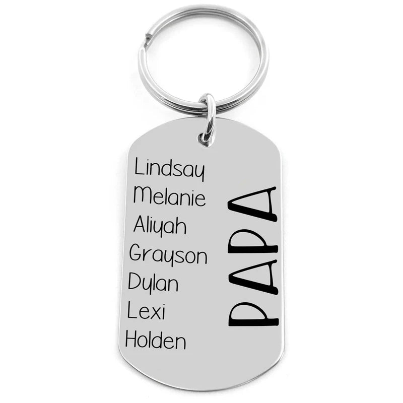 Personalized Dad Keychain with Family Names Dog Tag