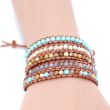 5 Strand 4mm Natural Stone Leather Wrap Bracelet Boho Unique Tube Shape