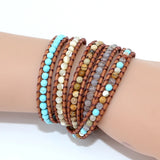 5 Strand 4mm Natural Stone Leather Wrap Bracelet Boho Unique Tube Shape