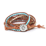5 Strand 4mm Natural Stone Leather Wrap Bracelet Boho Unique Tube Shape