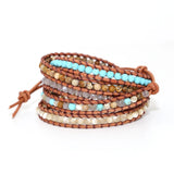 5 Strand 4mm Natural Stone Leather Wrap Bracelet Boho Unique Tube Shape