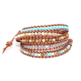 5 Strand 4mm Natural Stone Leather Wrap Bracelet Boho Unique Tube Shape