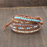 5 Strand 4mm Natural Stone Leather Wrap Bracelet Boho Unique Tube Shape