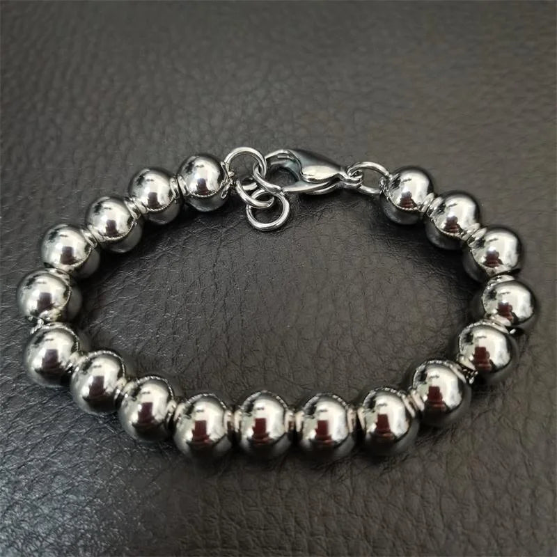 Stainless Steel Round Beads Bracelet Chain 10mm Width