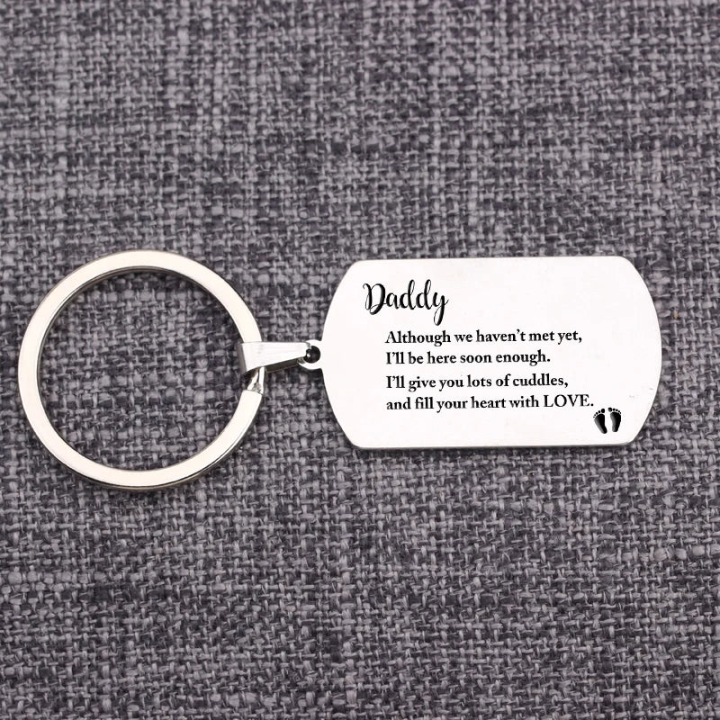 Daddy-to-Be Car Keytags Keychain: I'll Be Here Soon Enough