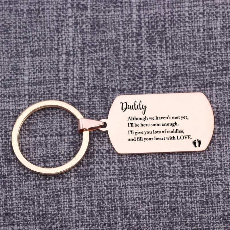 Daddy-to-Be Car Keytags Keychain: I'll Be Here Soon Enough