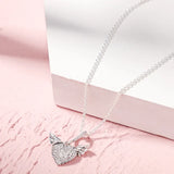 Pave Heart Angel Wings Pan Necklace 925 Sterling Silver Jewelry