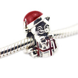 Red Christmas Kitten Charm Beads 925 Sterling Silver Jewelry