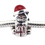 Red Christmas Kitten Charm Beads 925 Sterling Silver Jewelry