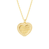 Heart Inlaid Zircon Pendant Necklace For Women Love Saying Mother's Gift
