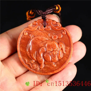 Natural Jadeite Necklace Jade Pig Pendant Charm Jewelry Green Chinese Amulet